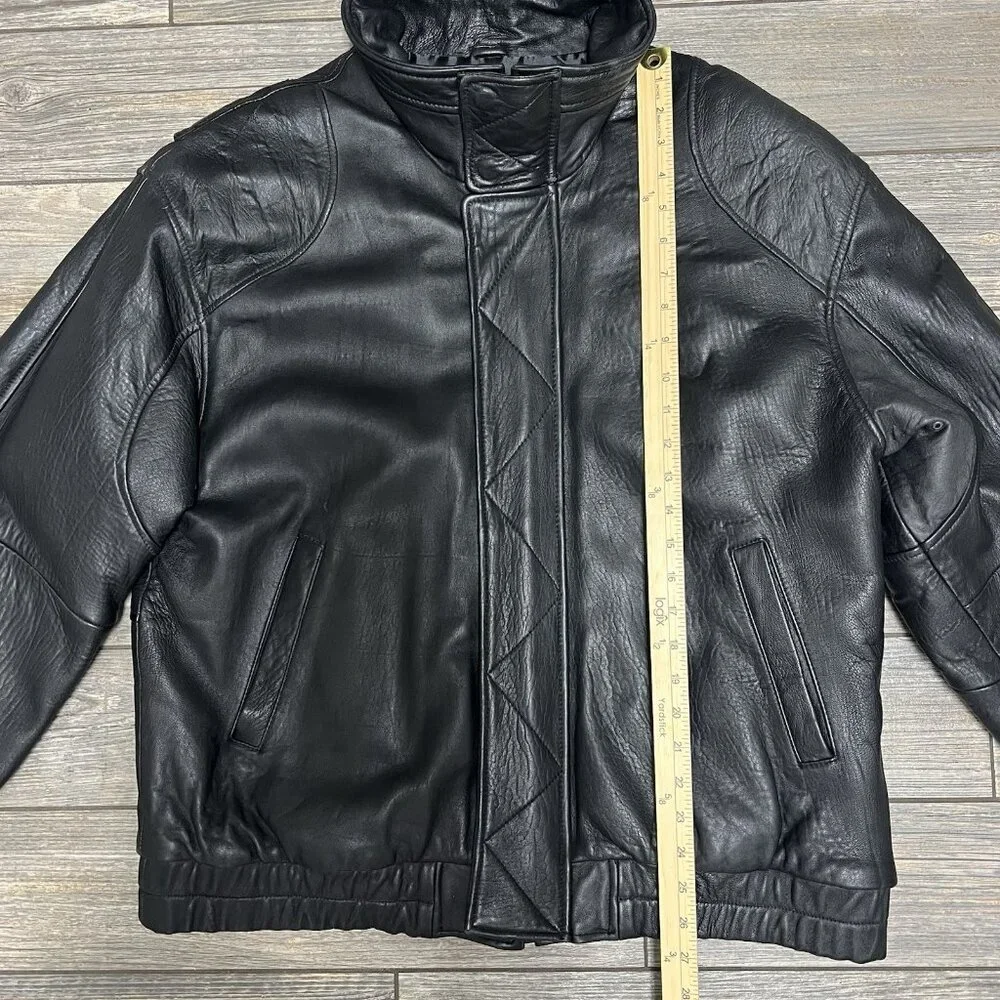 VTG John Ashford Leather Bomber Jacket Large Black Genuine New Zealand Lambskin - Picture 9 of 16